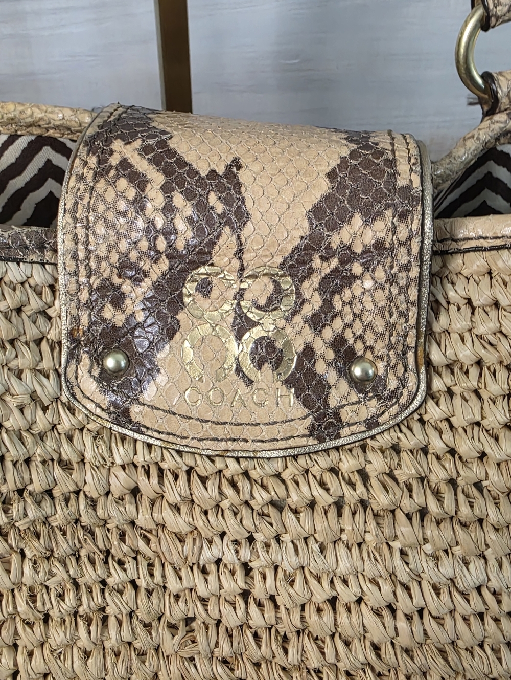 Coach Python Natalie Raffia Shoulder Bag - Picture 7 of 12
